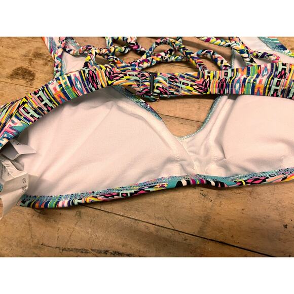 Kenneth Cole Reaction Medium Women's Swim Top Crossback Colorful Aztec Southwest - Picture 6 of 7